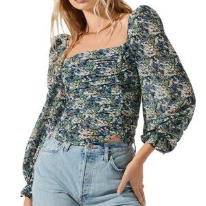 ASTR The Label Women S Floral Ruched Long Sleeve Top Cottagecore Romantic